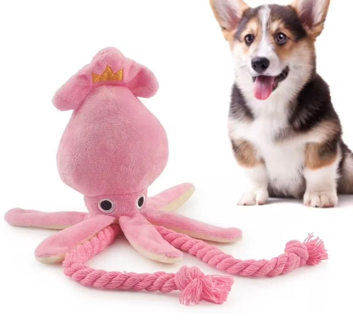 Pink SquiddyClean – Squeaky Rope Dog Toy