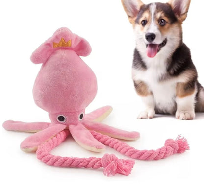 Pink SquiddyClean – Squeaky Rope Dog Toy