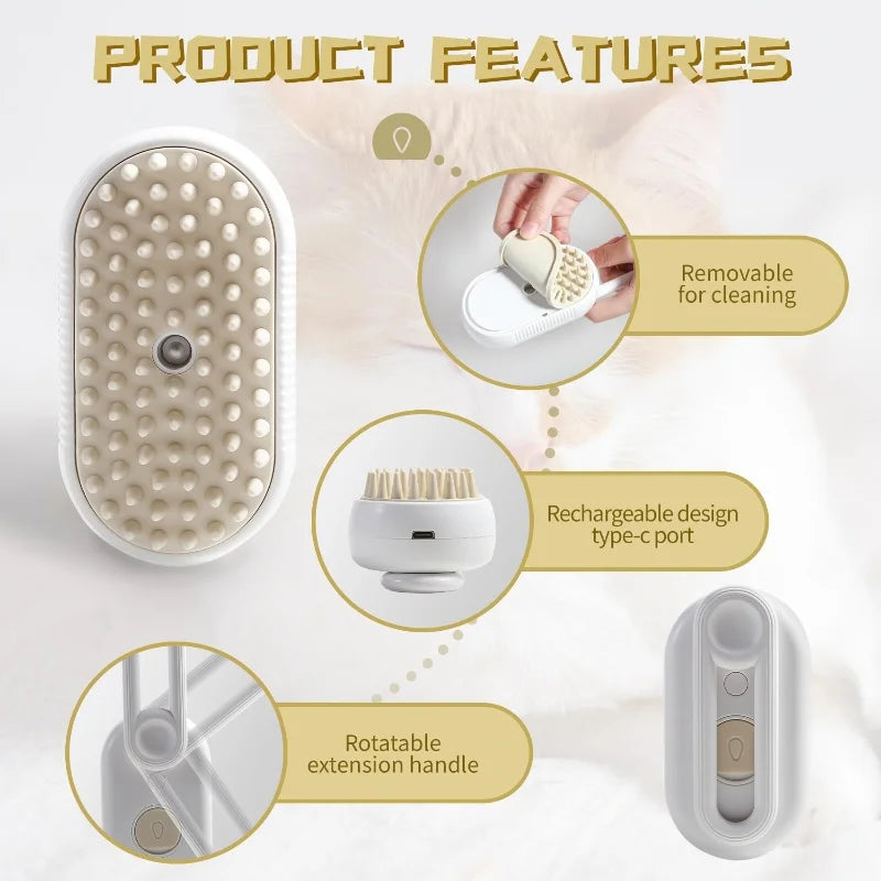 3-in-1 Electric Steam Pet Grooming Brush